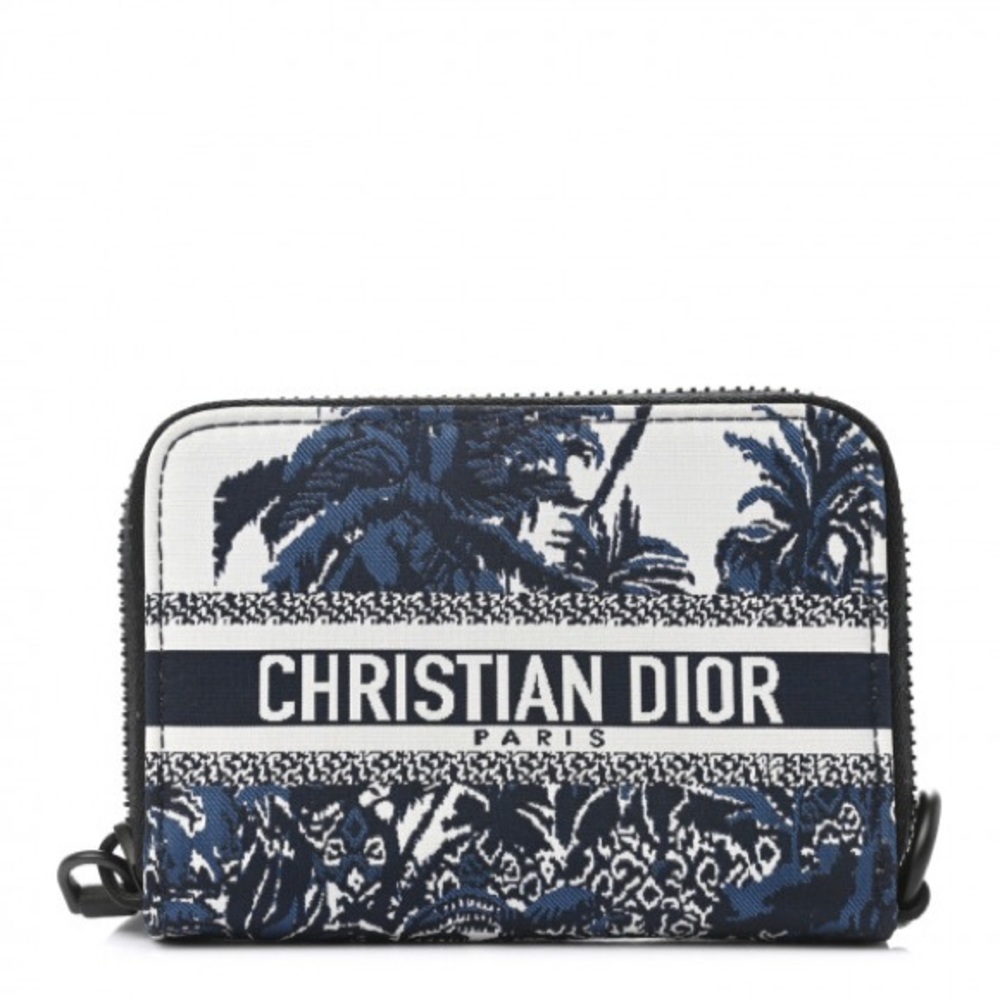 Christian Dior Technical Fabric Toile De Jouy Detachable Card Holder Wallet Blue